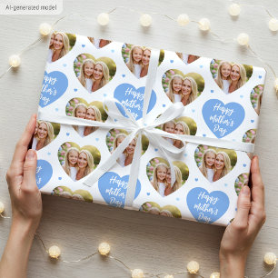 Papier Cadeau Jolie fête des mères 6 Photo Maman Amour Cœurs Ble
