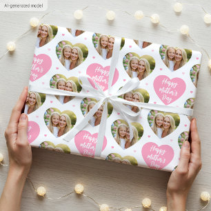 Papier Cadeau Jolie fête des mères 6 Photo Maman Amour Cœurs Ros