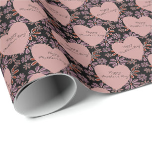 Papier Cadeau Jolie Fête des Mères Fleur avec Cœurs Intégrés