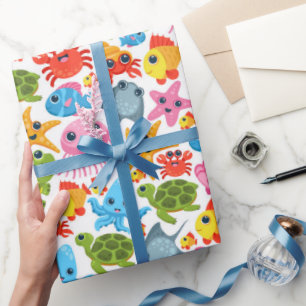 Papier Cadeau Jolie fête motif des animaux de l'océan