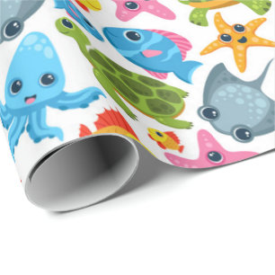 Papier Cadeau Jolie fête motif des animaux de l'océan
