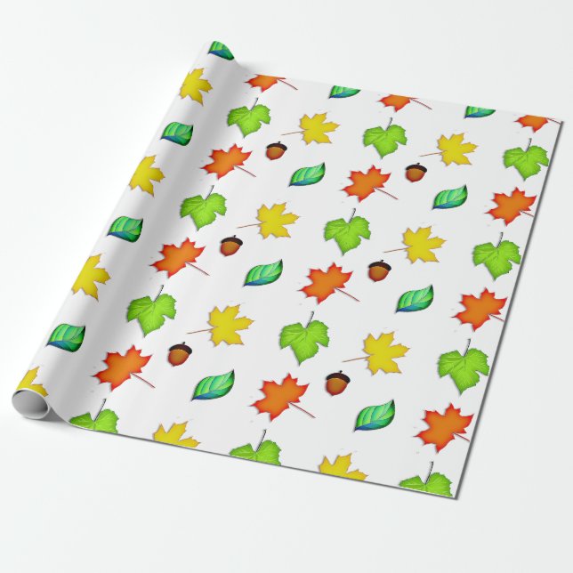 Papier Cadeau Jolie Feuilles de automne et Enveloppement cadeau  (Déroulé)