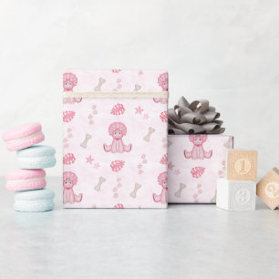 Papier Cadeau Jolie Fille Anniversaire Dinosaure Rose