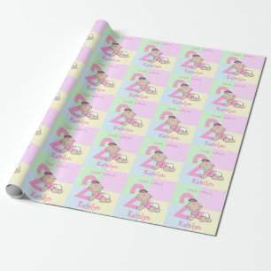 Papier Cadeau Jolie Fille Bébé Dessin Animé Rose 2ème Anniversai