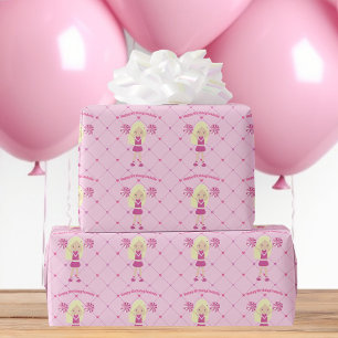 Papier Cadeau Jolie fille Cheerleader Personnalisé rose Annivers