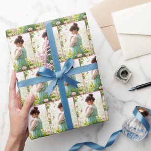 Papier Cadeau Jolie Fille Dans Le Jardin D'Été