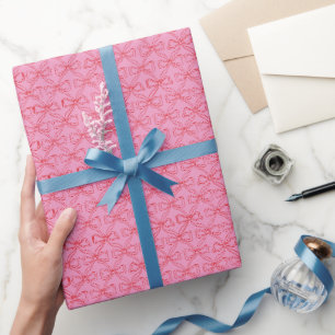 Papier Cadeau Jolie fille Doodle rouge vaches sur rose clair