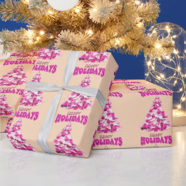 Papier Cadeau Jolie Fille Rose Arbre de Noël Joyeux Vacances