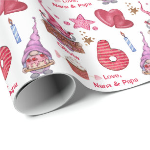 Papier Cadeau Jolie fille rose Gnome 6 ans Anniversaire