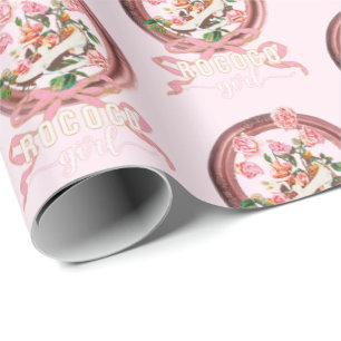 Papier Cadeau Jolie Fille Rose Rococo Classique Chaussure Arc