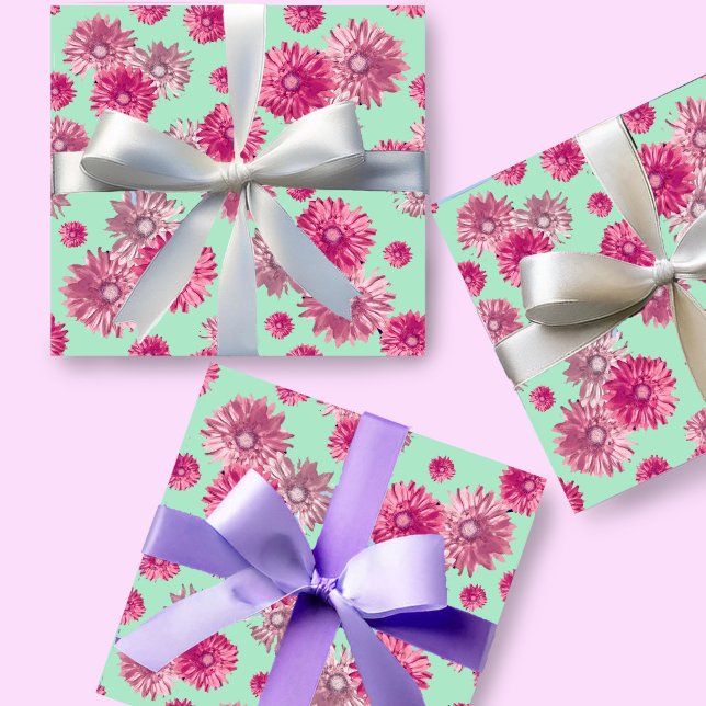 Papier Cadeau Jolie Fleur de Gérbera Rose Floral (Créateur téléchargé)