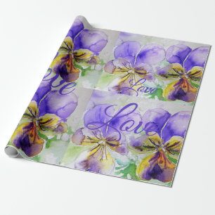 Papier Cadeau Jolie Fleur Viola Floral Purple Motif Amour