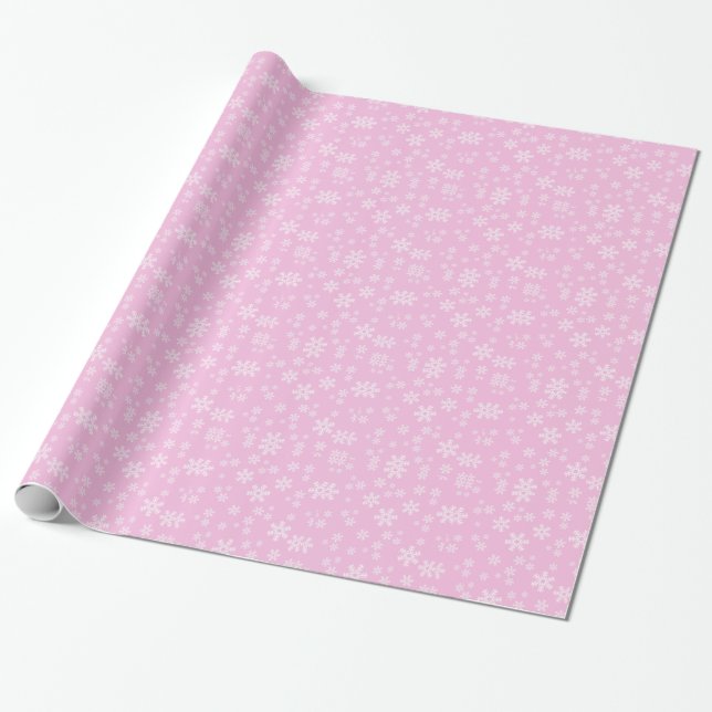 Papier Cadeau Jolie flocons roses et blancs (Déroulé)