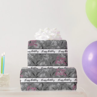Papier Cadeau Jolie florale grise