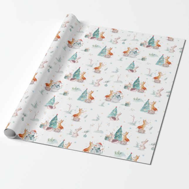 Papier Cadeau Jolie Forêt Boisée Animaux Fêtes Noël (Déroulé)