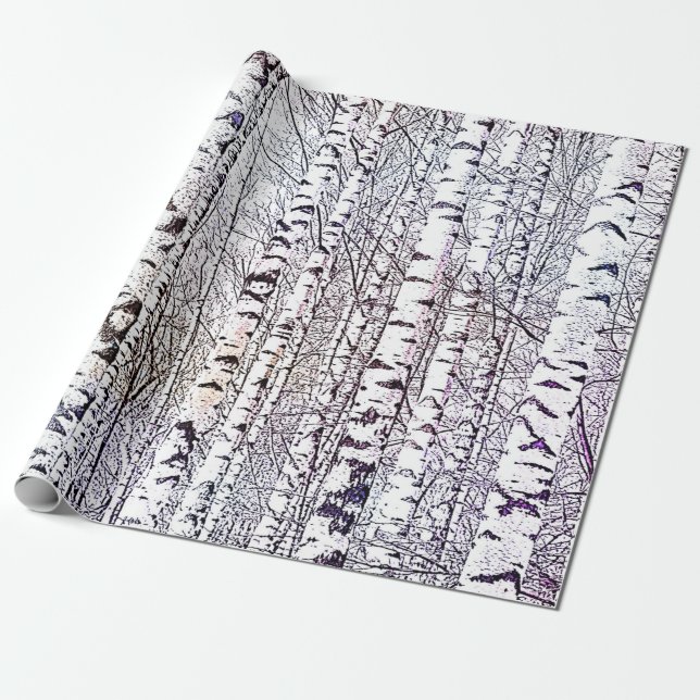 Papier Cadeau Jolie forêt de bouleaux d'hiver (Déroulé)