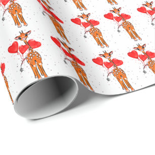 Papier Cadeau Jolie girafe de Saint-Valentin avec ballons de coe