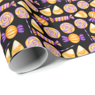 Papier Cadeau Jolie Halloween Corn Bonbons Lollipop Noir