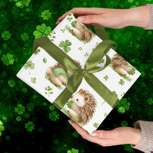 Papier Cadeau Jolie Hedgehog Green Casquette Shamrock St. Patric