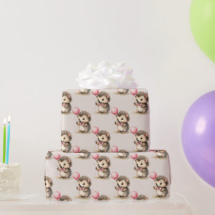 Papier Cadeau Jolie Hérisson Filles Anniversaire