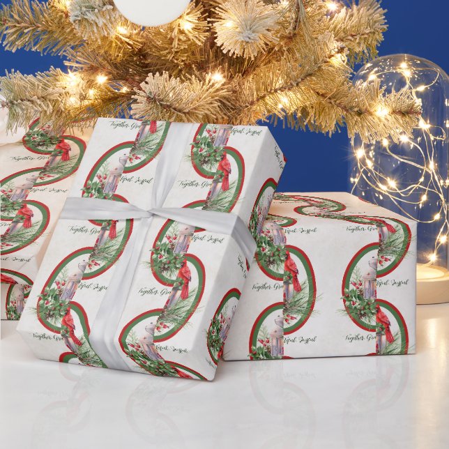 Papier Cadeau Jolie lanterne avec Noël saint et cardinal (Vacances)
