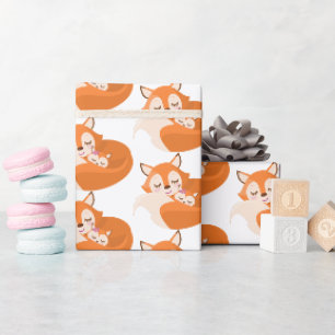 Papier Cadeau Jolie maman et bébé fille boisée renard enveloppé