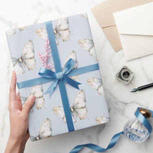 Papier Cadeau Jolie Mariage Papillon Bleu Blanc Douche de Mariée