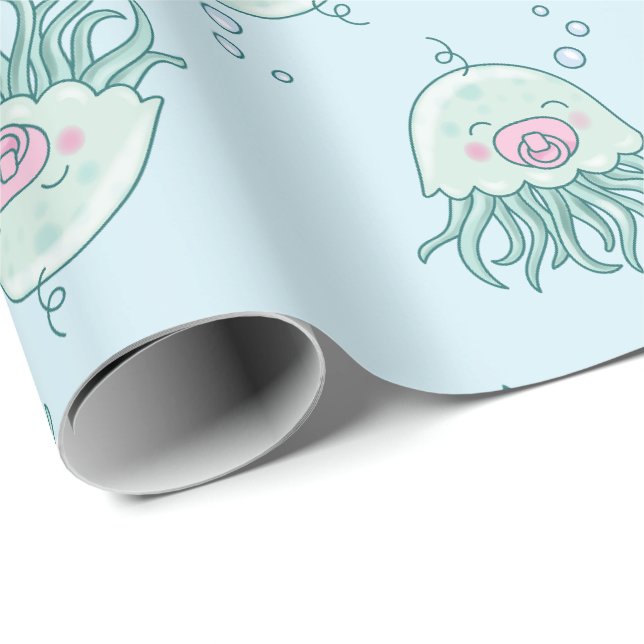 Papier Cadeau Jolie méduse Baby shower Kawaii Rose Girl (Coin rond)
