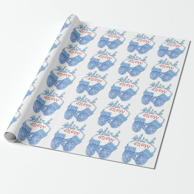 Papier Cadeau Jolie Noël Mittens avec des flocons de neige, Pens (Déroulé)