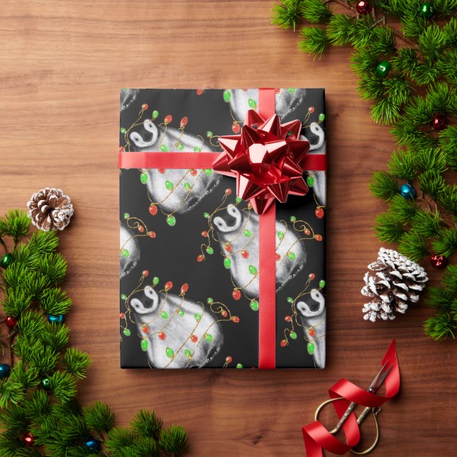 Papier Cadeau Jolie Noël Penguin vacances chevelure scintillant  (Cadeau de vacances)