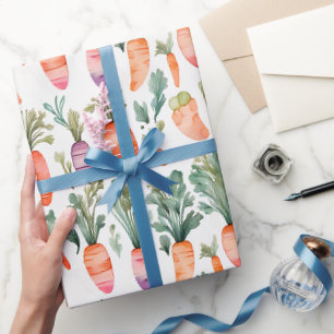 Papier Cadeau Jolie Orange Carrot Jardin Aquarelle