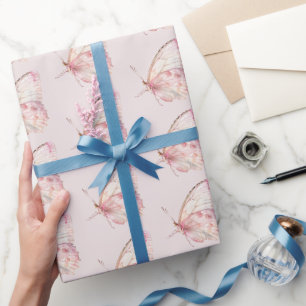 Papier Cadeau Jolie Papillons rose Anniversaire