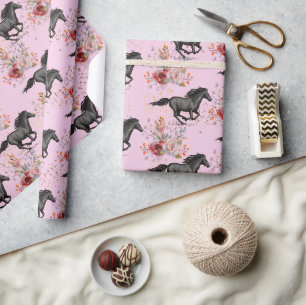 Papier Cadeau Jolie Parties scintillant Horse Flowers Anniversai