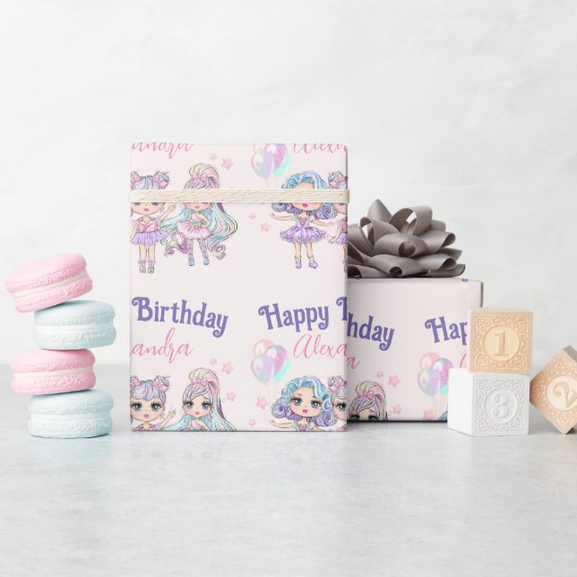 Papier Cadeau Jolie Parties scintillant Poupées Anniversaire de  (Baby Shower)
