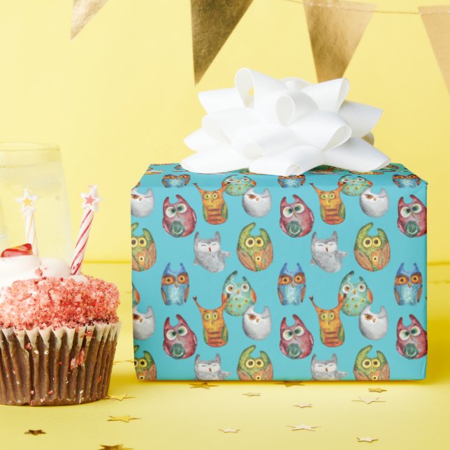 Papier Cadeau Jolie petite chouette design (Fête d'anniversaire)