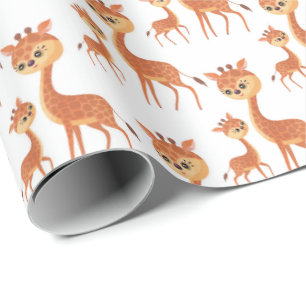 Papier Cadeau jolie petite girafe maman carrelée