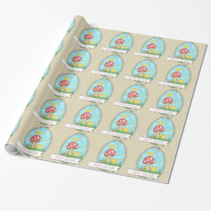 Papier Cadeau Jolie poussette de Pâques aux champignons Joyeux P