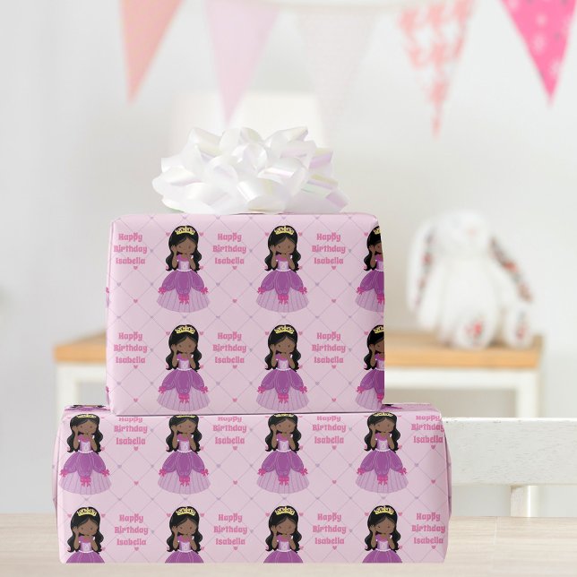 Papier Cadeau Jolie princesse afro-américaine sur mesure Anniver (Créateur téléchargé)