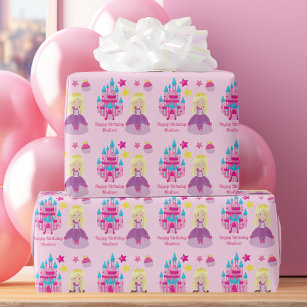 Papier Cadeau Jolie princesse rose fille Custom Birthday Castle