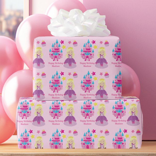 Papier Cadeau Jolie princesse rose fille Custom Birthday Castle (Créateur téléchargé)