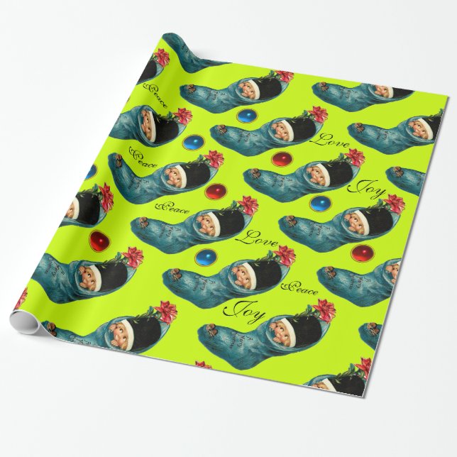 Papier Cadeau Jolie réserve de Noël, Petit enfant, Vert (Déroulé)