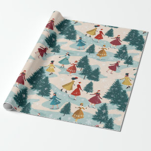 Papier Cadeau Jolie Retro Girls Patinage