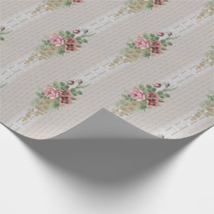 Papier Cadeau Jolie roses roses victoriennes et dentelle blanche