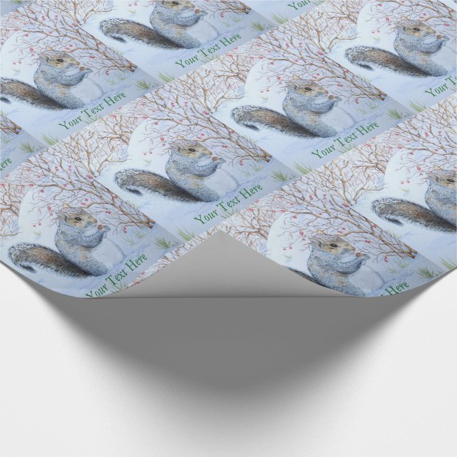 Papier Cadeau Jolie scène de neige d'écureuil gris (Coin)