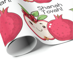 Papier Cadeau Jolie Shana Tova avec pomme et grenade