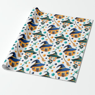 Papier Cadeau Jolie sorcière Citrouille Motif de la maison