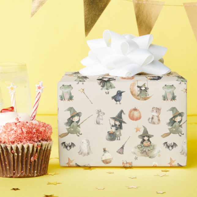 Papier Cadeau Jolie Sorcière Enfants Halloween Anniversaire (Fête d'anniversaire)