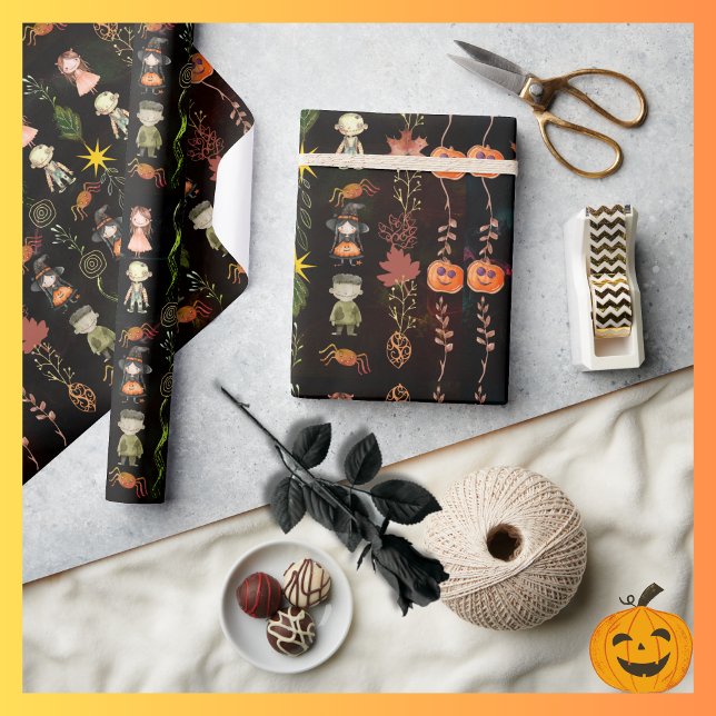 Papier Cadeau Jolie sorcière monstre Halloween (Cute Halloween Monster Witch Wrapping Paper)