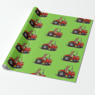Papier Cadeau Jolie vache heureuse conduisant un dessin animé de