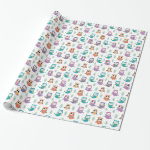 Papier Cadeau *~* Jolies Chouettes Bleues Arbres
